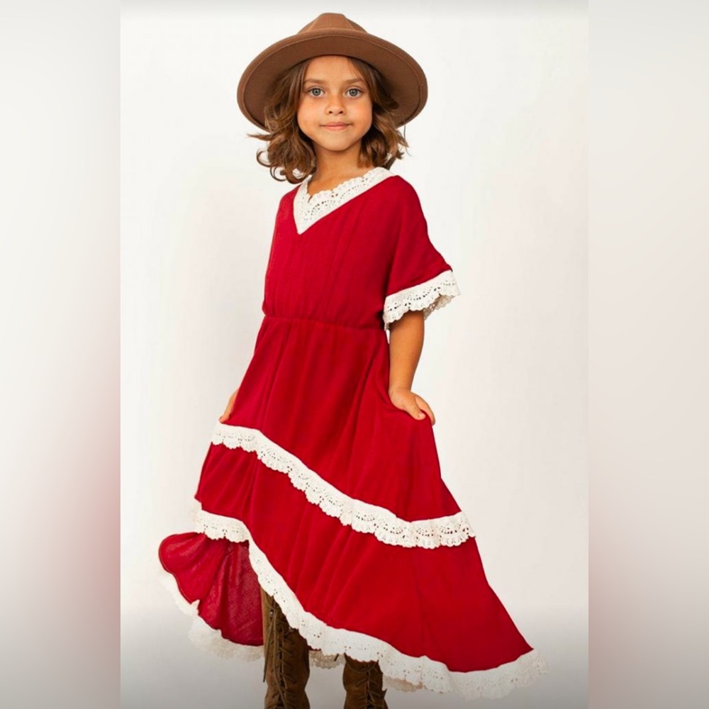 NWT Girls Joyfolie Dress Maxi Kaio Cottage Red Flowy Size  4